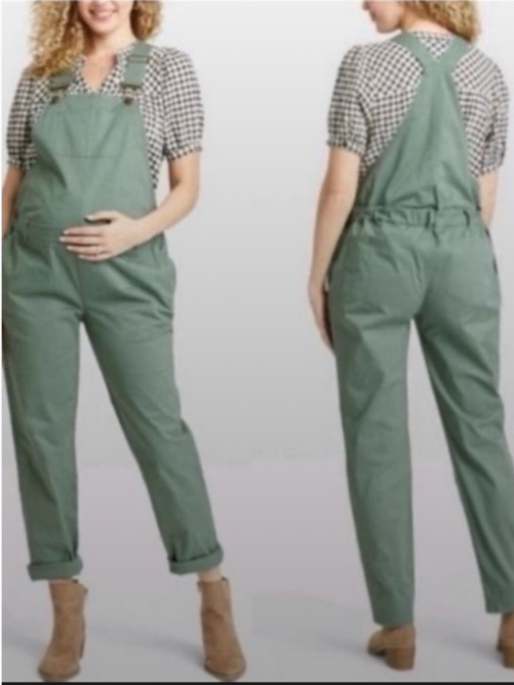 The Nines by HATCH Sage Green Maternity Overalls Medium Cotton Stretch